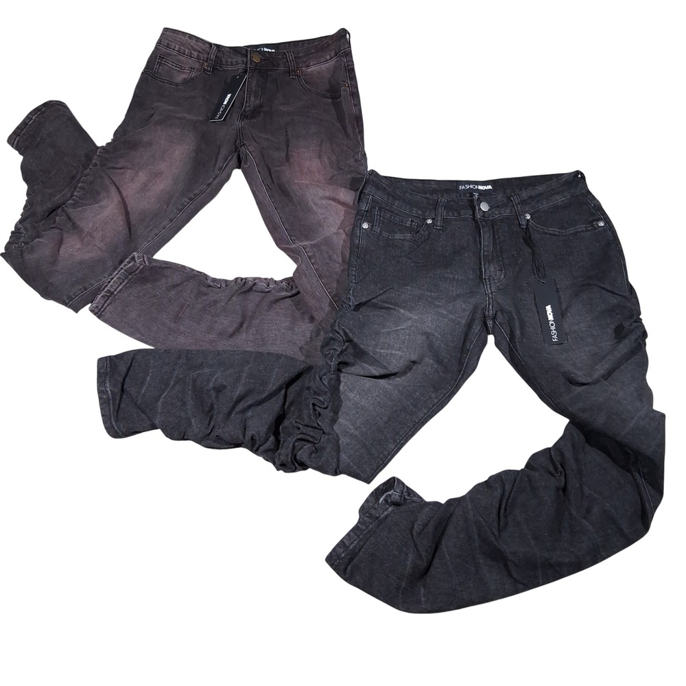 Fashion Nova Stacked Stretch Skinny Jean Black Wash & Merlot Tinted Size 9 LOT 2